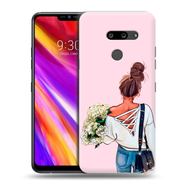 Пластиковый чехол на LG G8 ThinQ с принтом Девушка и букет Пластиковый чехол на LG G8 ThinQ с принтом Девушка и букет