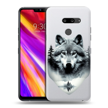 Пластиковый чехол на LG G8 ThinQ с принтом Волк в лесу