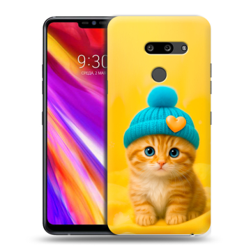 Пластиковый чехол на LG G8 ThinQ с принтом Котенок в шапке