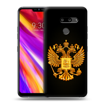 Пластиковый чехол на LG G8 ThinQ с принтом Герб России желтый Пластиковый чехол на LG G8 ThinQ с принтом Герб России желтый