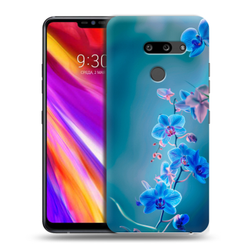 Пластиковый чехол на LG G8 ThinQ с принтом Голубые цветы Пластиковый чехол на LG G8 ThinQ с принтом Голубые цветы