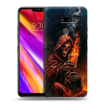 Пластиковый чехол на LG G8 ThinQ с принтом Скелет и карты Пластиковый чехол на LG G8 ThinQ с принтом Скелет и карты