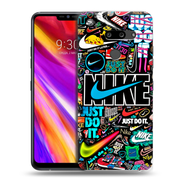 Пластиковый чехол на LG G8 ThinQ с принтом найк nike черный Пластиковый чехол на LG G8 ThinQ с принтом найк nike черный