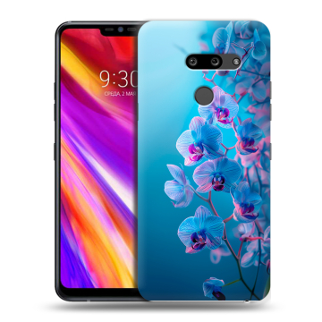 Пластиковый чехол на LG G8 ThinQ с принтом голубые орхидеи