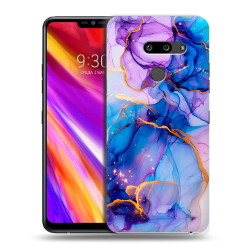 Пластиковый чехол на LG G8 ThinQ с принтом синий мрамор Пластиковый чехол на LG G8 ThinQ с принтом синий мрамор
