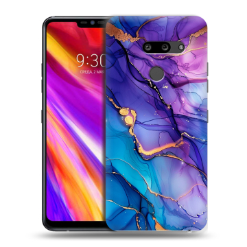 Пластиковый чехол на LG G8 ThinQ с принтом синий мрамор