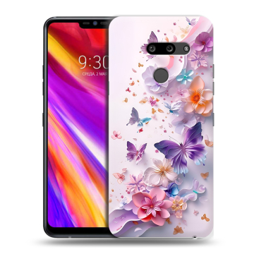 Пластиковый чехол на LG G8 ThinQ с принтом цветы бабочки Пластиковый чехол на LG G8 ThinQ с принтом цветы бабочки