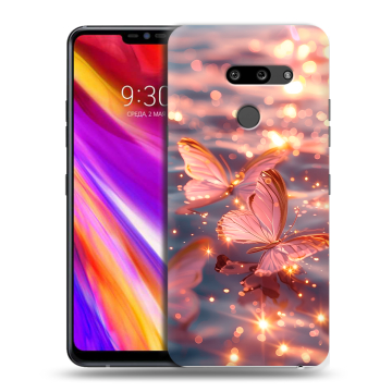 Пластиковый чехол на LG G8 ThinQ с принтом бабочки розовые Пластиковый чехол на LG G8 ThinQ с принтом бабочки розовые