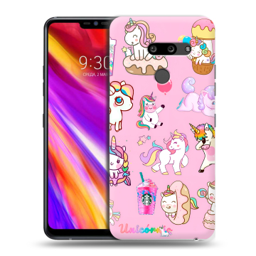 Пластиковый чехол на LG G8 ThinQ с принтом розовые единороги Пластиковый чехол на LG G8 ThinQ с принтом розовые единороги