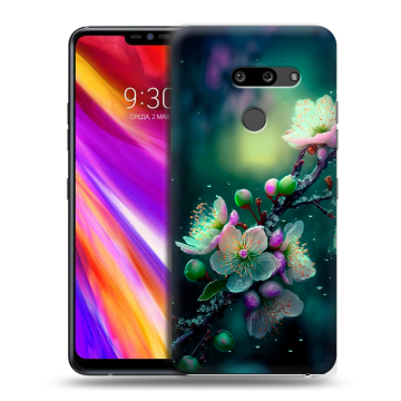 Пластиковый чехол на LG G8 ThinQ с принтом Цветы и мрамор Пластиковый чехол на LG G8 ThinQ с принтом Цветы и мрамор