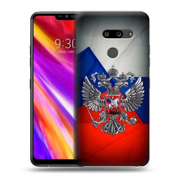 Пластиковый чехол на LG G8 ThinQ с принтом Флаг России Пластиковый чехол на LG G8 ThinQ с принтом Флаг России