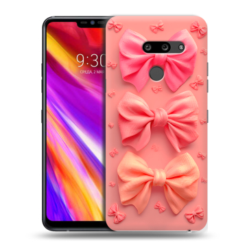 Пластиковый чехол на LG G8 ThinQ с принтом Розовые бантики