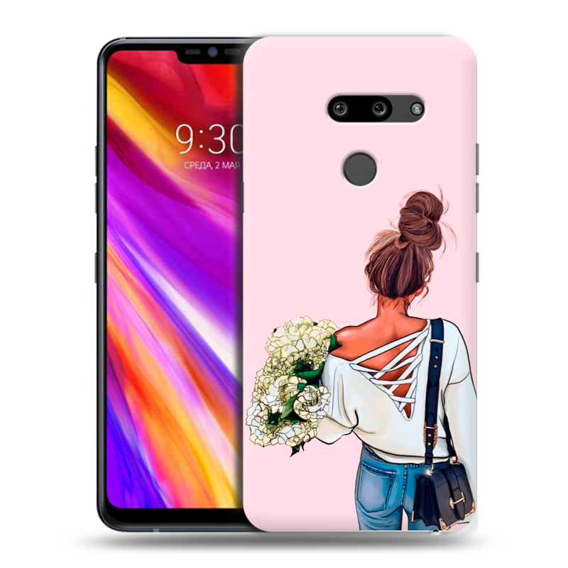 Пластиковый чехол на LG G8 ThinQ с принтом Девушка и букет Пластиковый чехол на LG G8 ThinQ с принтом Девушка и букет