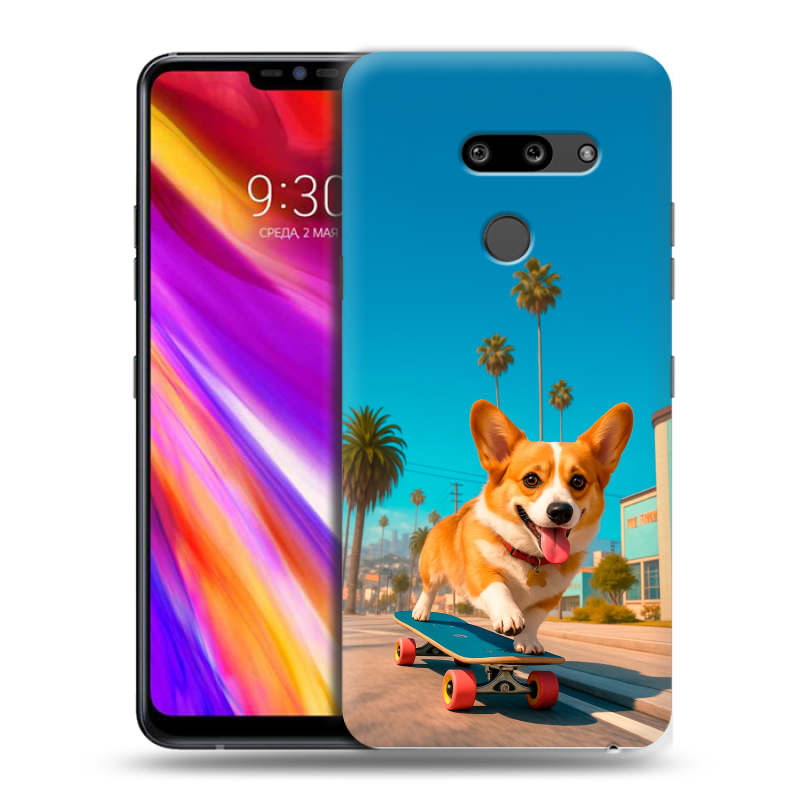 Пластиковый чехол на LG G8 ThinQ с принтом Корги на скейте Пластиковый чехол на LG G8 ThinQ с принтом Корги на скейте