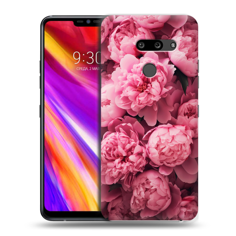 Пластиковый чехол на LG G8 ThinQ с принтом цветы пионы Пластиковый чехол на LG G8 ThinQ с принтом цветы пионы
