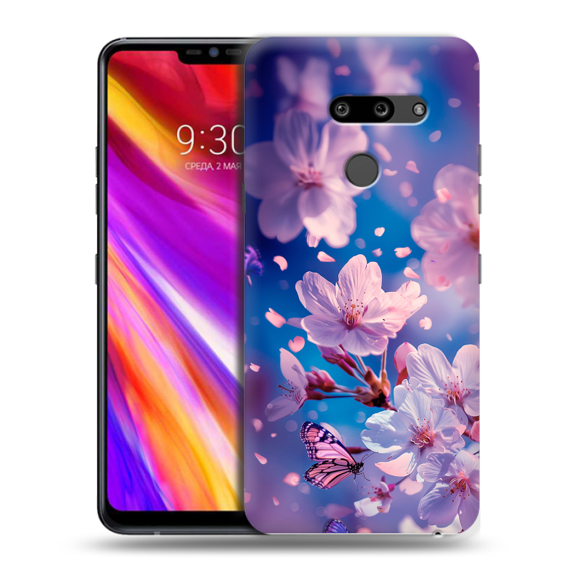 Пластиковый чехол на LG G8 ThinQ с принтом цветы бабочки Пластиковый чехол на LG G8 ThinQ с принтом цветы бабочки