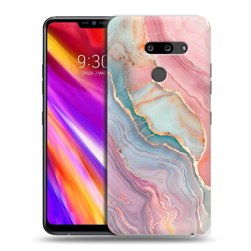 Пластиковый чехол на LG G8 ThinQ с принтом розовый мрамор Пластиковый чехол на LG G8 ThinQ с принтом розовый мрамор