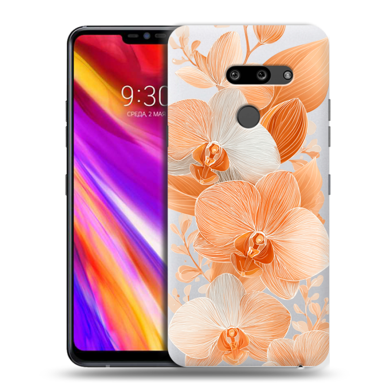 Пластиковый чехол на LG G8 ThinQ с принтом Бежевые цветы Пластиковый чехол на LG G8 ThinQ с принтом Бежевые цветы