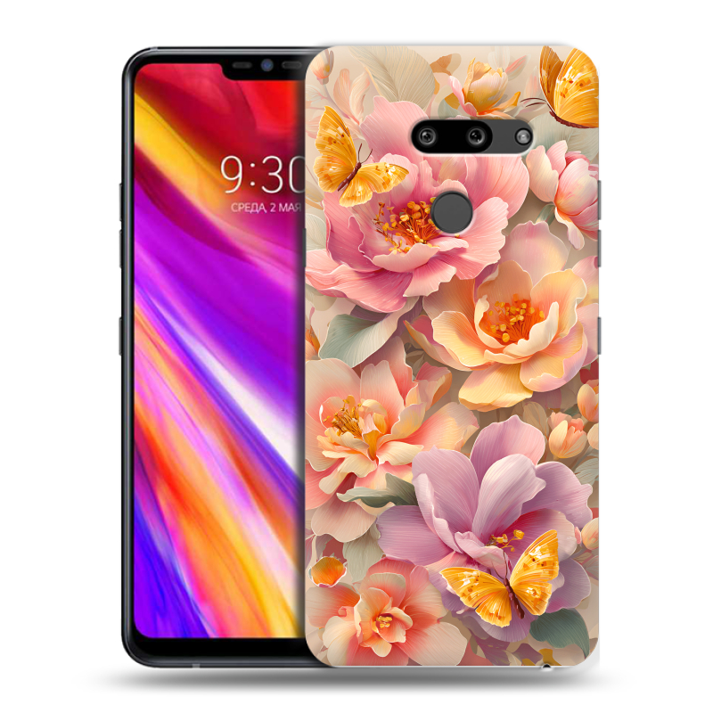 Пластиковый чехол на LG G8 ThinQ с принтом Цветы и бабочки Пластиковый чехол на LG G8 ThinQ с принтом Цветы и бабочки