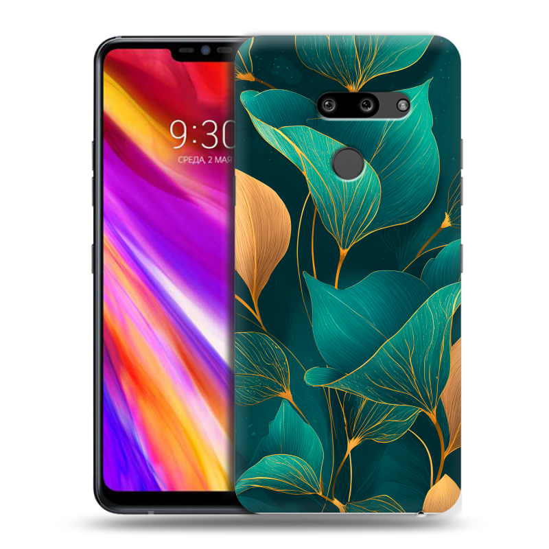 Пластиковый чехол на LG G8 ThinQ с принтом Листья и золото Пластиковый чехол на LG G8 ThinQ с принтом Листья и золото