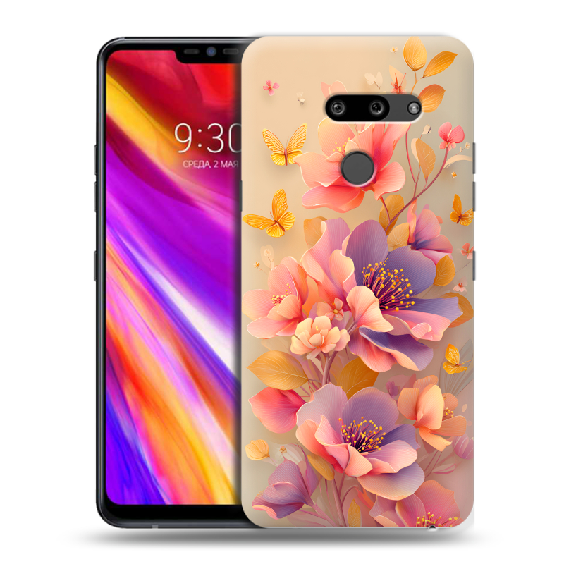 Пластиковый чехол на LG G8 ThinQ с принтом Цветы и бабочки Пластиковый чехол на LG G8 ThinQ с принтом Цветы и бабочки