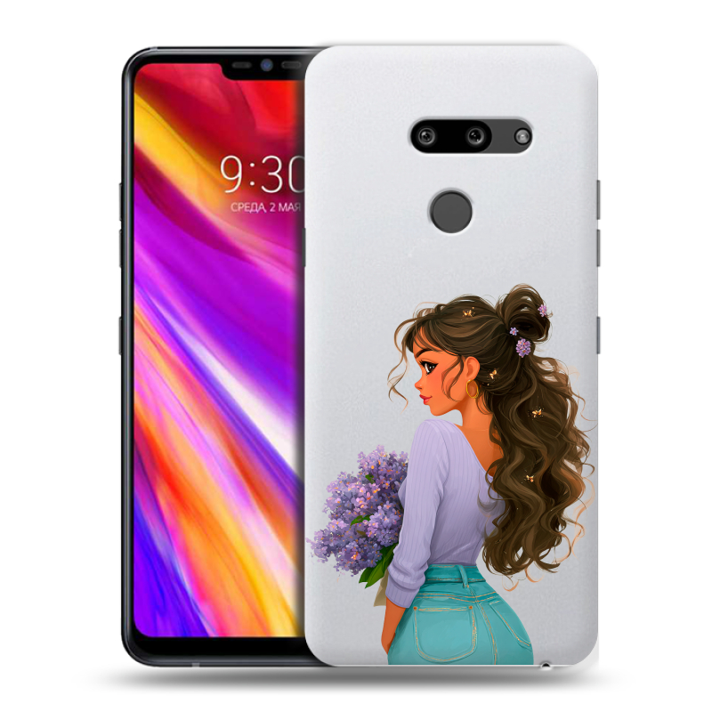 Пластиковый чехол на LG G8 ThinQ с принтом девушка цветы Пластиковый чехол на LG G8 ThinQ с принтом девушка цветы
