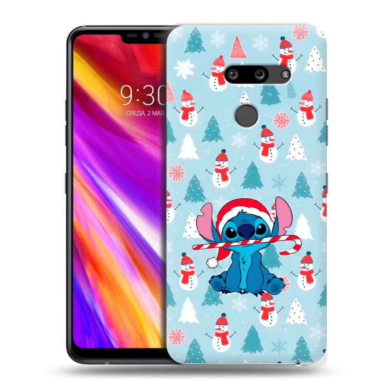 Пластиковый чехол на LG G8 ThinQ с принтом Стич Новый год Пластиковый чехол на LG G8 ThinQ с принтом Стич Новый год