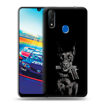 Силиконовый чехол на ZTE Blade V10 с принтом Доберман и пистолет Силиконовый чехол на ZTE Blade V10 с принтом Доберман и пистолет