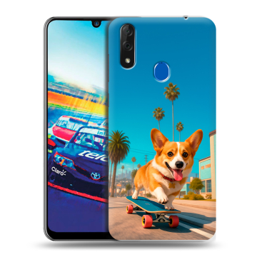 Силиконовый чехол на ZTE Blade V10 с принтом Корги на скейте