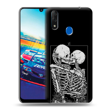 Силиконовый чехол на ZTE Blade V10 с принтом Поцелуй скелетов