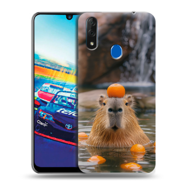 Силиконовый чехол на ZTE Blade V10 с принтом Капибара с апельсином