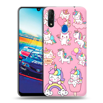 Силиконовый чехол на ZTE Blade V10 с принтом Единороги и радуга