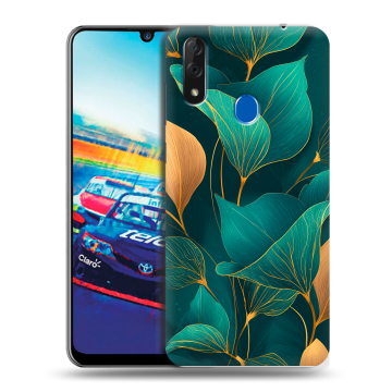 Силиконовый чехол на ZTE Blade V10 с принтом Листья и золото