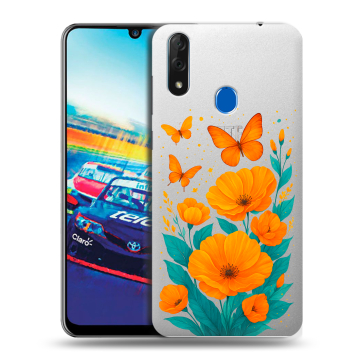 Силиконовый чехол на ZTE Blade V10 с принтом цветы бабочки