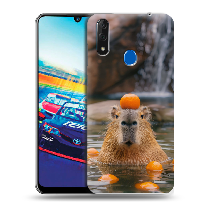 Силиконовый чехол на ZTE Blade V10 с принтом Капибара с апельсином Силиконовый чехол на ZTE Blade V10 с принтом Капибара с апельсином