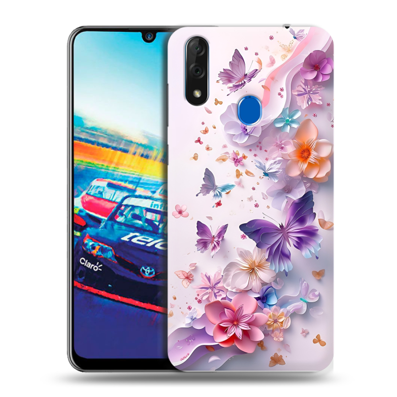 Силиконовый чехол на ZTE Blade V10 с принтом цветы бабочки Силиконовый чехол на ZTE Blade V10 с принтом цветы бабочки