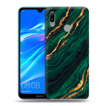 Силиконовый противоударный чехол на Huawei Y6 (2019) с принтом Мрамор зеленое золото