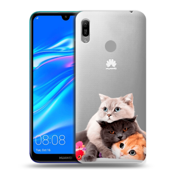 Силиконовый противоударный чехол на Huawei Y6 (2019) с принтом Кошки