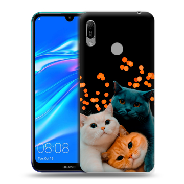 Силиконовый противоударный чехол на Huawei Y6 (2019) с принтом Кошки