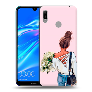 Силиконовый противоударный чехол на Huawei Y6 (2019) с принтом Девушка и букет