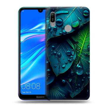 Силиконовый противоударный чехол на Huawei Y6 (2019) с принтом Листья