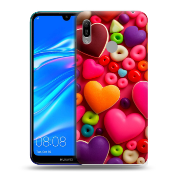 Силиконовый противоударный чехол на Huawei Y6 (2019) с принтом Сердечки