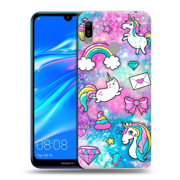 Силиконовый противоударный чехол на Huawei Y6 (2019) с принтом Единороги