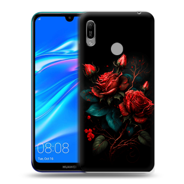 Силиконовый противоударный чехол на Huawei Y6 (2019) с принтом Розы красные