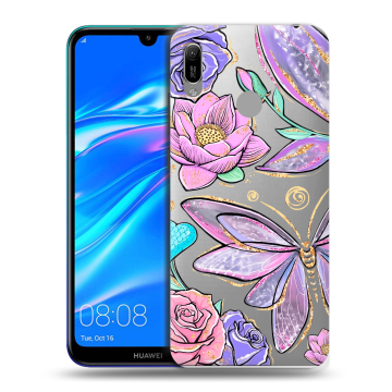Силиконовый противоударный чехол на Huawei Y6 (2019) с принтом Бабочки и цветы