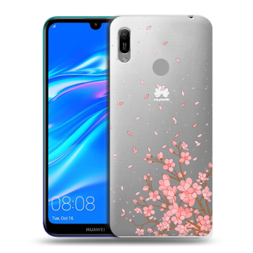 Силиконовый противоударный чехол на Huawei Y6 (2019) с принтом Ветка сакуры