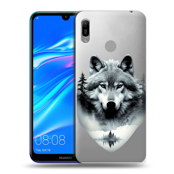 Силиконовый противоударный чехол на Huawei Y6 (2019) с принтом Волк в лесу