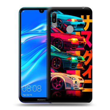Силиконовый противоударный чехол на Huawei Y6 (2019) с принтом Гоночные машины