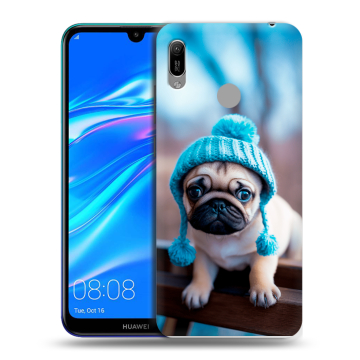 Силиконовый противоударный чехол на Huawei Y6 (2019) с принтом Мопс в шапке