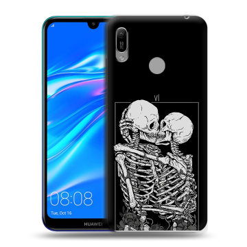 Силиконовый противоударный чехол на Huawei Y6 (2019) с принтом Поцелуй скелетов